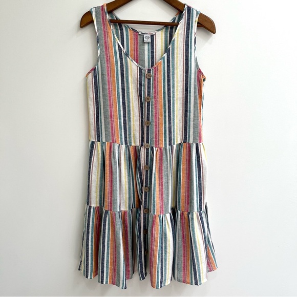 Marissa Olivia linen rayon blend sleeveless striped tiered midi dress small - Picture 1 of 7